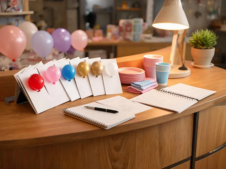 Amscan contact desk with party samples