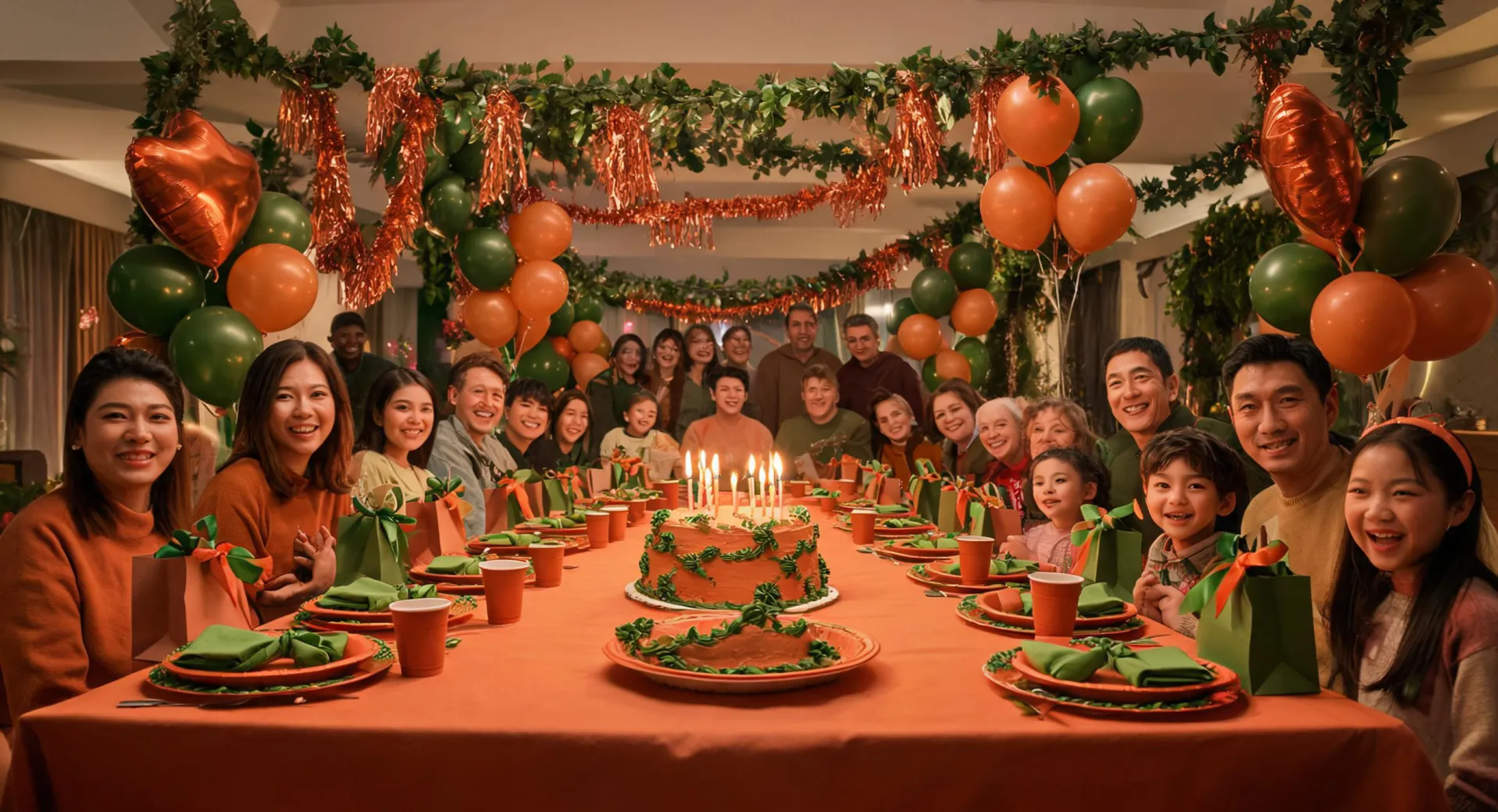 Amscan party table with balloons and seasonal decorations